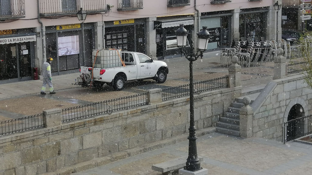 Limpieza y desinfección de la plaza de La Constitución