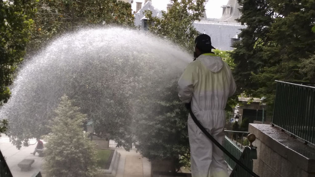 Limpieza y desinfección de la zona centro del municipio